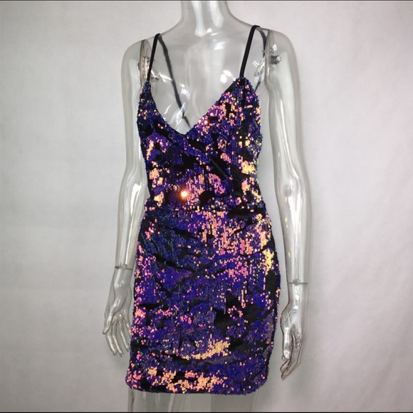 Purple and green sequin iridescent sequin dress - Picture 5 of 7
